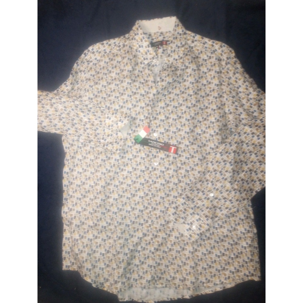 Tarcisio‎ XL Yellow Multi Squares Long Sleeve Button Italy 100% Linen NWT $325